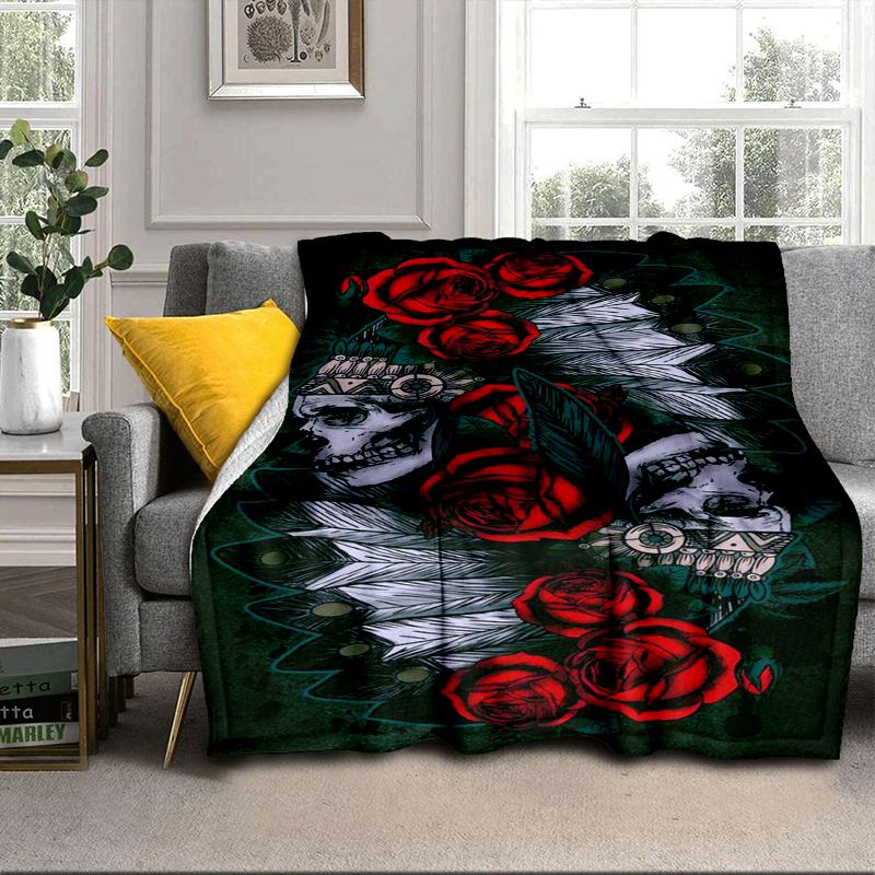 Skulls And Roses Artwork Blanket Flannel Blanket Throw Blanket Sofa Cover Blanket Soft Premium Blanket Picnic Blanket Tv Blanket Gifts