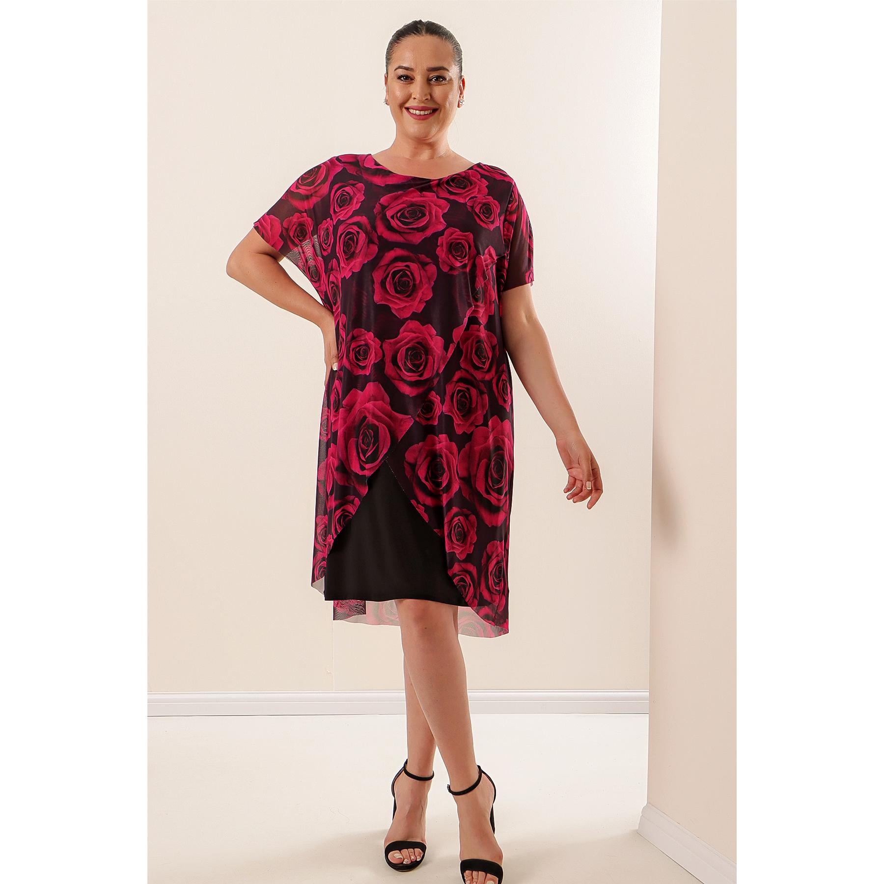 

Платье больших размеров из лайкры с розовым узором