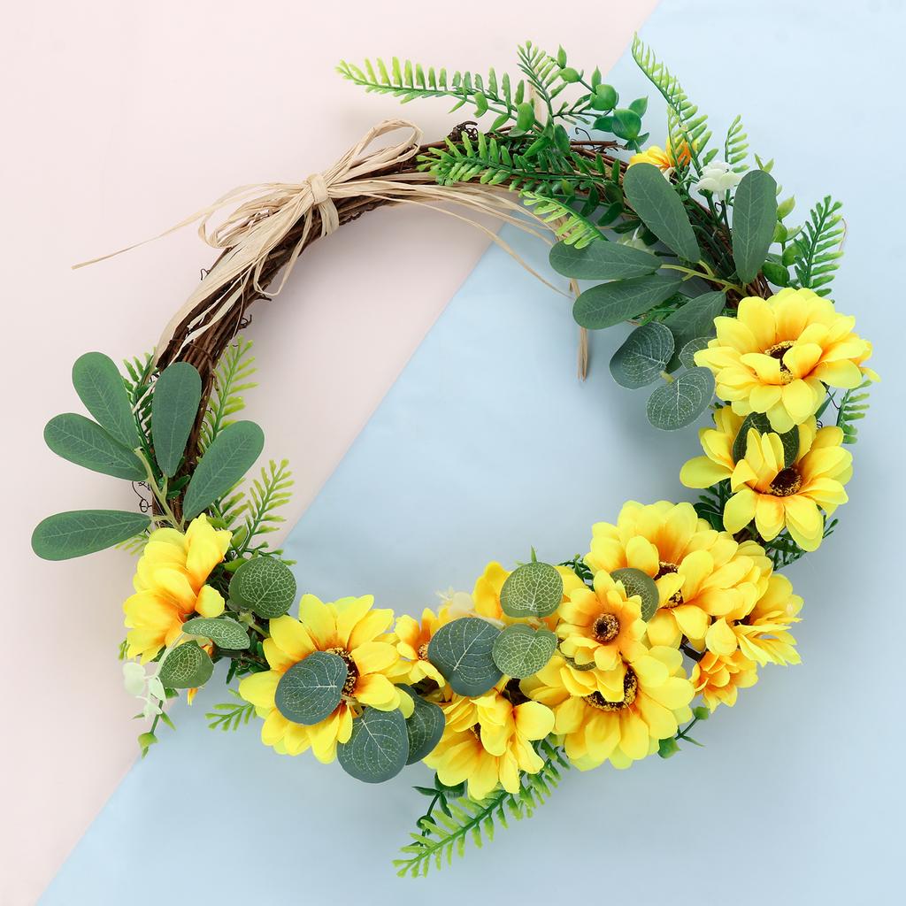 Artificial Sunflower Wreath Yellow Flower Wreath for Front Door Wall Window Hanging Decor 22.83 X 3.94in