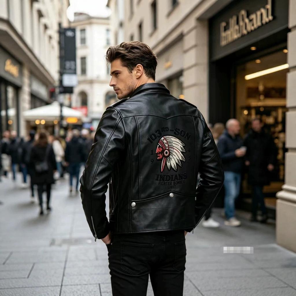 European size leather jacket men's thick autumn and winter coat men's new slim fit European and American trendy washing casual