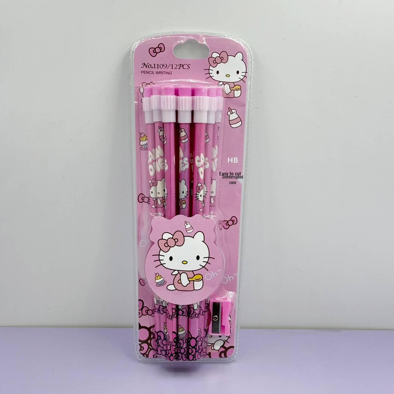 

12-piece Large Leather Head Sanli Cartoon Pencils with Sharpener for Students HB