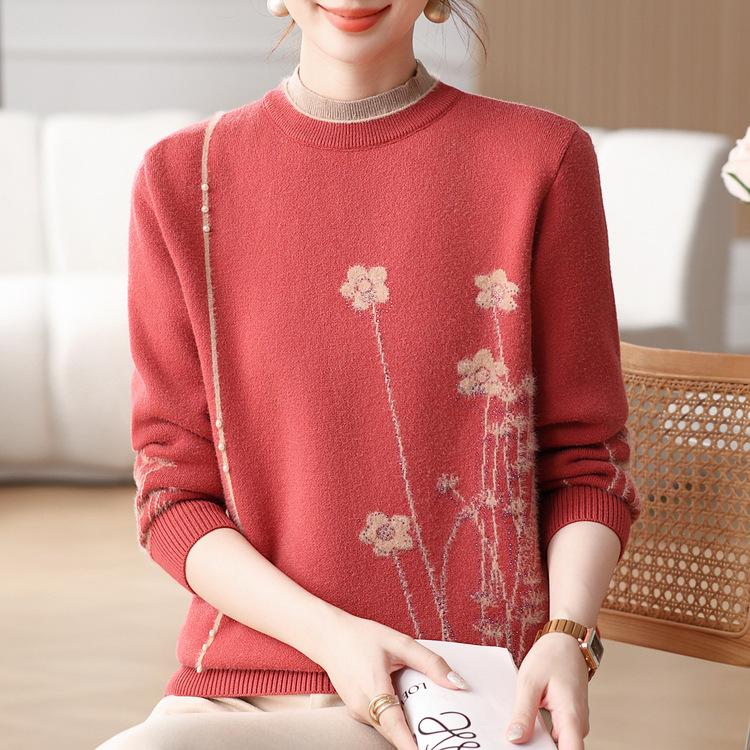 Mom's Autumn and Winter Fleece Thickened Sweater for Middle-aged and Elderly People with A Warm Top Inside