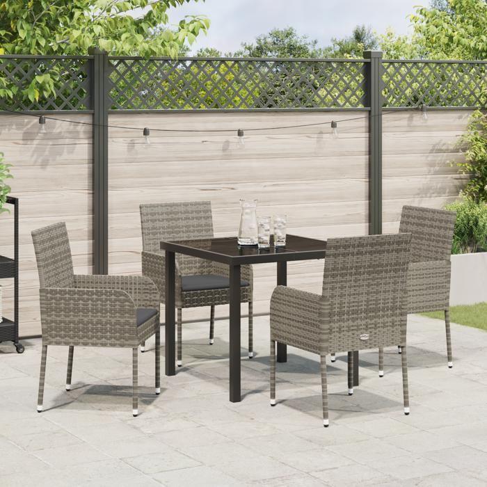 VidaXL Ensemble de Salle à Manger de Jardin 5 Pièces avec Coussins Gris Poly Rattan 3380107
