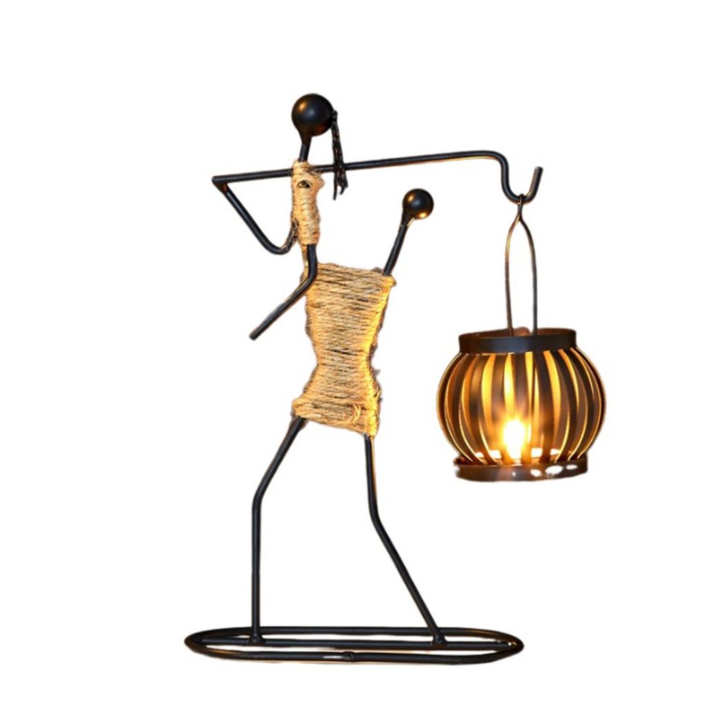 African-Inspired Tea Light Candle Holder with Metal Art Girl Figure A Type