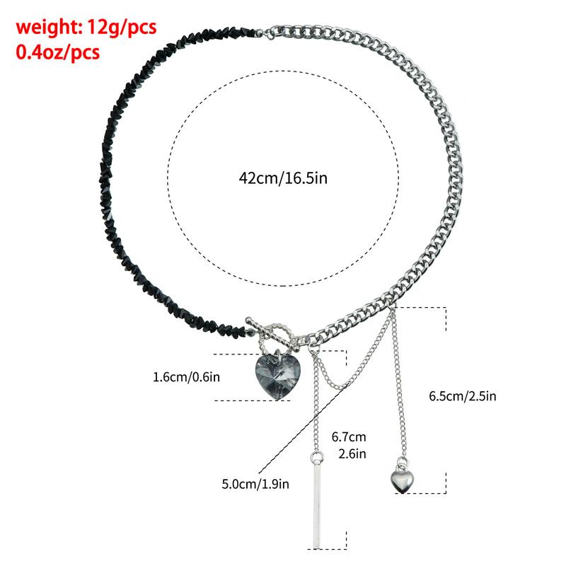 Y2K Heart Beaded Necklace Women Boho Crystal Love Heart Gravel Clavicle Chain Cool Choker Exquisite Fashion Jewelry Gifts