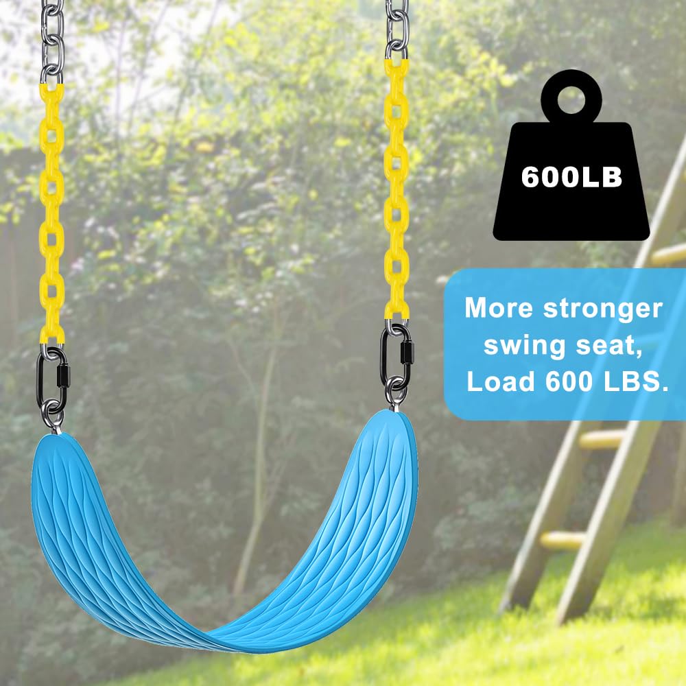 BeneLabel 600 Lb Capacity Heavy Duty Swing Seat with Coated Chains Outdoor Swing Seat for Kids and Adults Comfortable and Durable Blue - - -