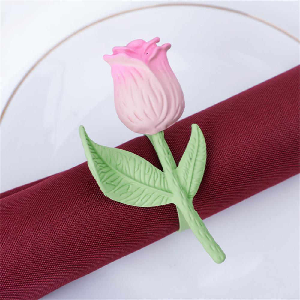 Table Decoration Mori Tulip Flower Alloy Napkin Ring Metal Painted Napkin Ring For Home Dining Party Gift