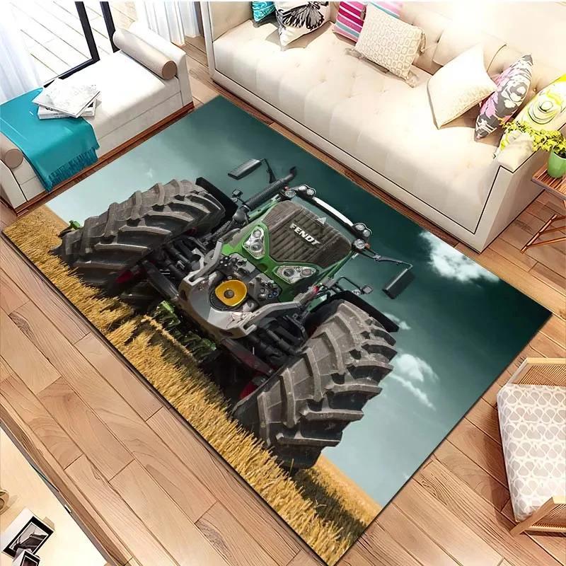 Tapis de sol pour tracteur agricole Fendt Tapis rectangulaire antidérapant avec impression de véhicule agricole Décoration de salon de fermier Tapis