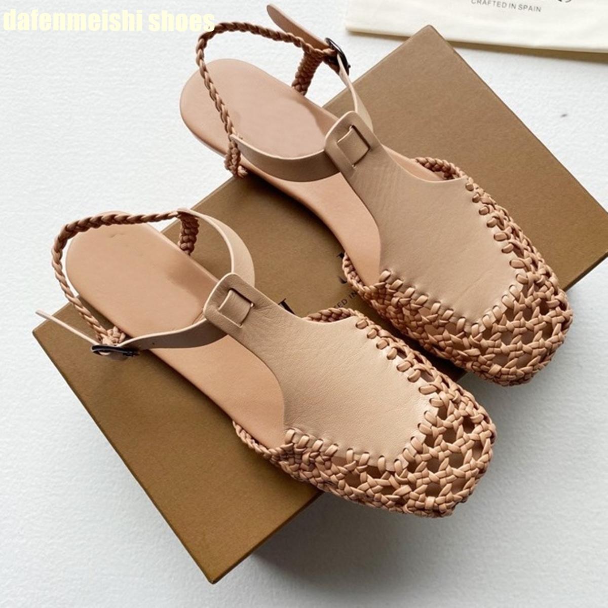 

Fashion Flat Genuine Leather Woven Sandals Women s Hemp Rope Square Toe Summer Roman Shoes Singback Solid Color Fashion Shoes 34