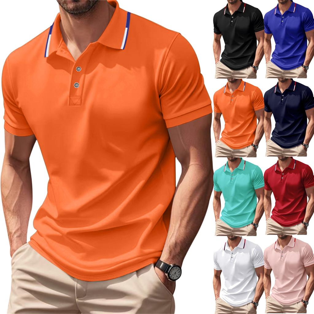 Summer Men's Solid-color Collared Short-sleeved Shirt Sporty Casual Shirt Top