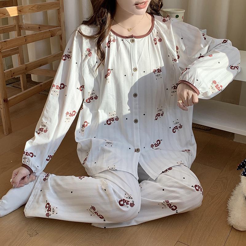 

Class A Antibacterial Cotton Maternity Pajamas for Spring/Autumn: Postpartum & Breastfeeding, Plus-Size Home Wear XL - for 130-150 jin