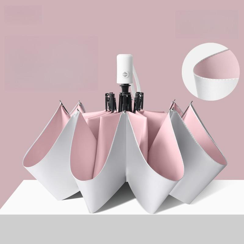 Titan-Silber Doppelschicht Vollautomatisch Allwetter Schirm UPF50 Sonnenschutz UV-Beständigkeit Unisex Faltbarer Sonnenschirm full-fiber&8K