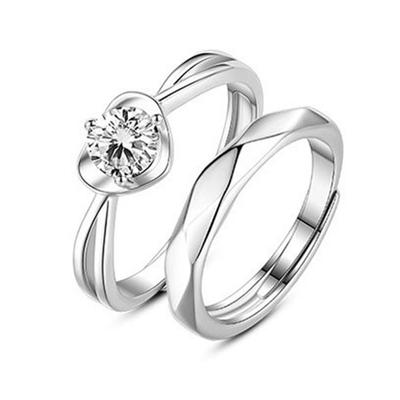 Trumium Genuine 925 Sterling Silver Lover Rings Adjustable Ring for Couple Heart Shape Zircon Anniversary Romantic Jewelry