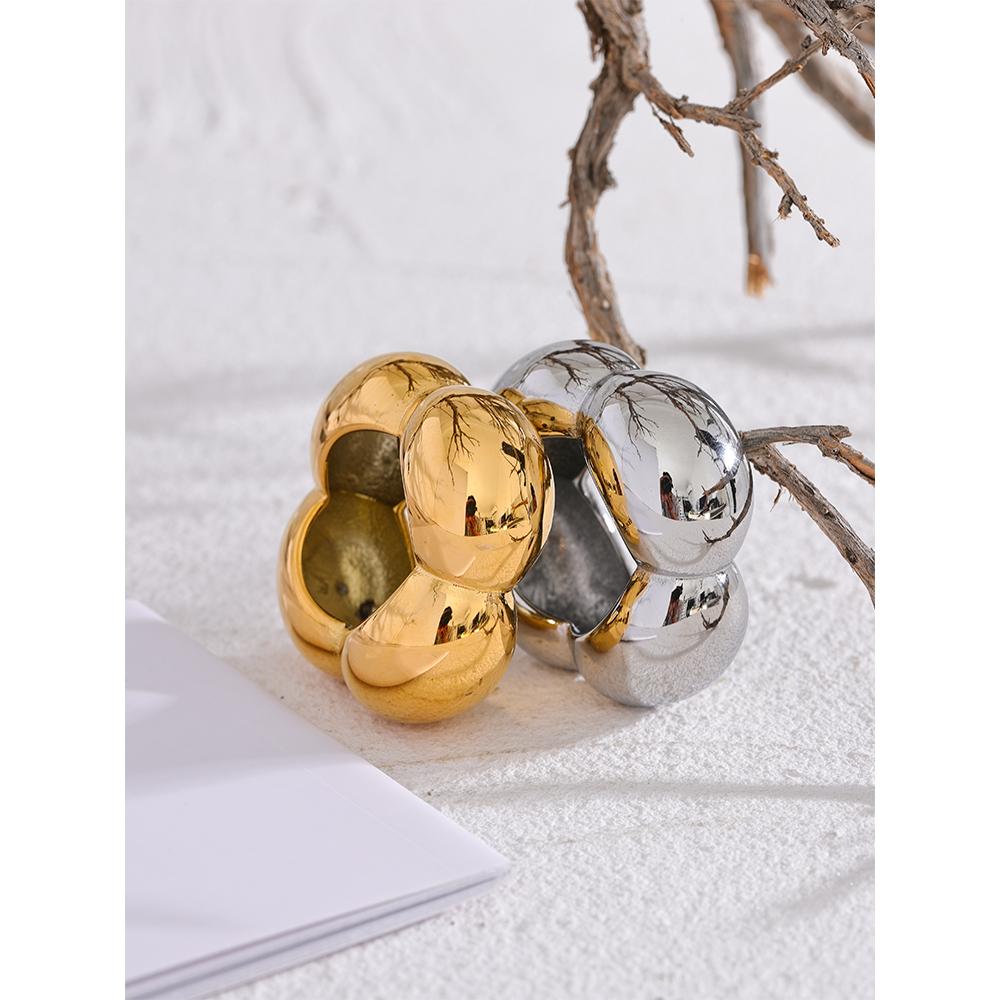 316l Stainless Steel Flower Hollow Big Fashion Statement Ring Waterproof Texture Jewelry Attractive Women Bijoux Gift