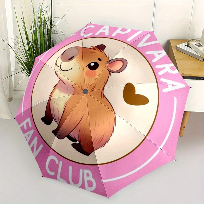 

Capybara Fan Club Automatic Folding Umbrella 8 Ribs, Durable Iron Frame, Bright Color Pattern Compact Travel Umbrella, Suitable for Outdoor