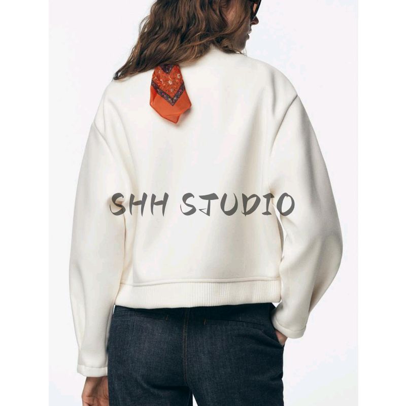 Fall Women's Clothing Minimalist Style round Neck Long Sleeves Gold Button Soft Pilot Jacket Outwear 4968022