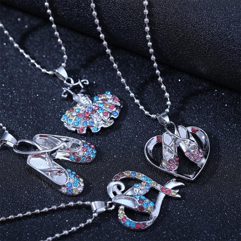 Women Girls Dazzling Crystal Dance Shoe Dress Design Necklace Full Colorful Rhinestone Pendant Beads Chain Choker