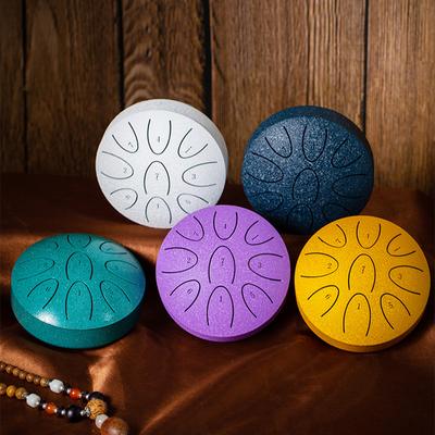 4 Inches Portable Rain Drum 9-Note Mini Hand Drum with Drum Mallet Outdoor Chakra Drum for Percussion Accessories