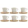 Set of Porcelain Coffee Cups - Arcoirsl - 6 Pieces - Bamboo Base - 90 Ml - White - Minimalist Design