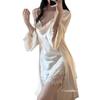 Women's Ice Silk Spaghetti Strap Nightgown, Haute Couture Light Luxury, Slim Fit Backless Midi Dress with Bra Pads - Sexy Spring/Summer Pajamas.