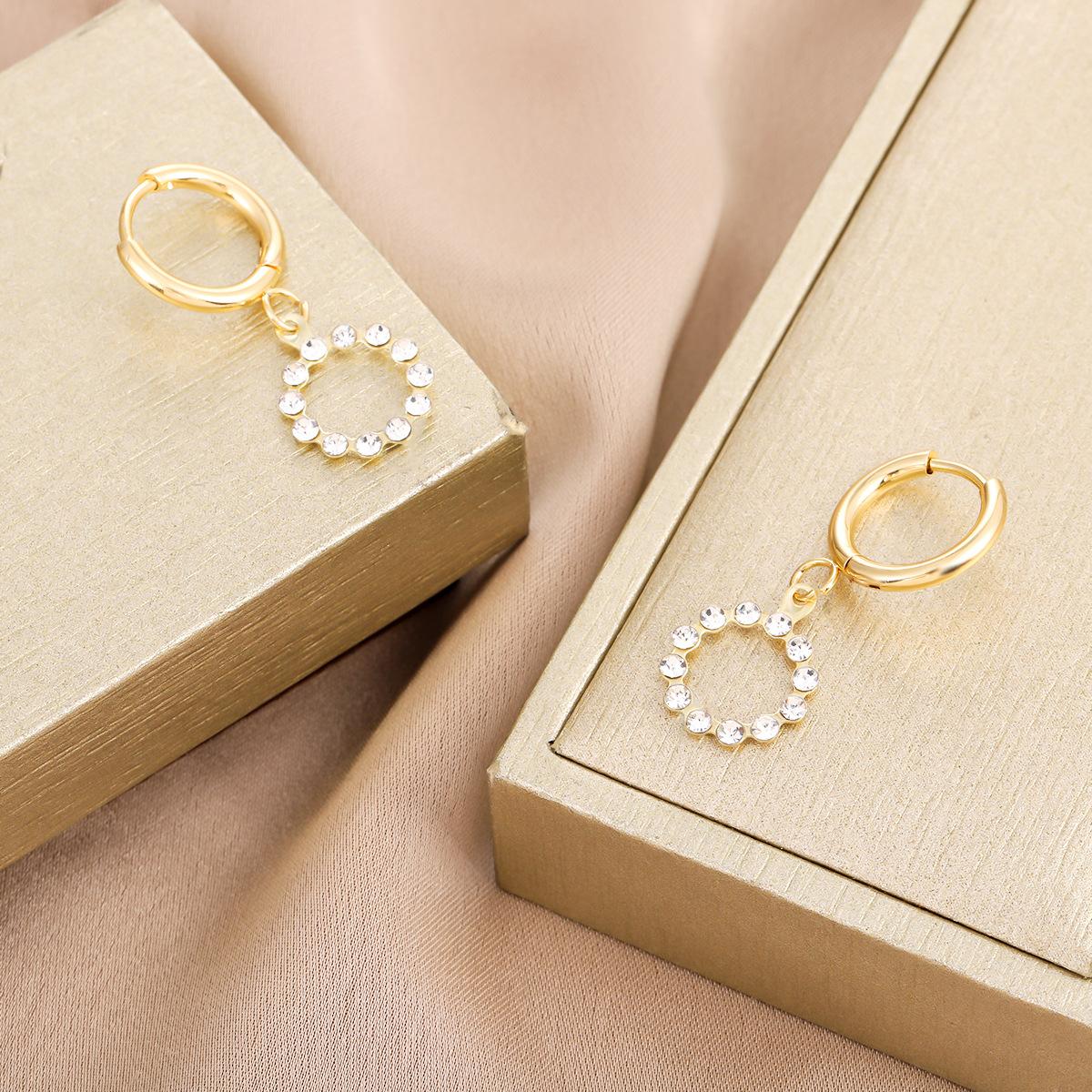 Stainless Steel Hollow 18K Real Gold Plated Round Hoop White Cubic Zirconia Earrings Niche Hollow Women Tarnish Resistant