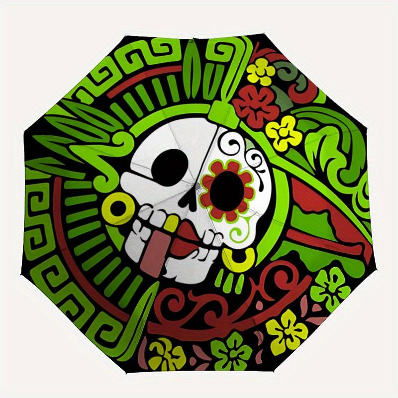 

1pc Day of the Dead, Skull Automatic Folding Umbrella, 8-Rib Sturdy Canopy
