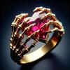 Gothic Subculture Style Heart Red Synthetic Zirconia Claw Luxury Ring for Women Vintage  Banquet Jewelry Accessories