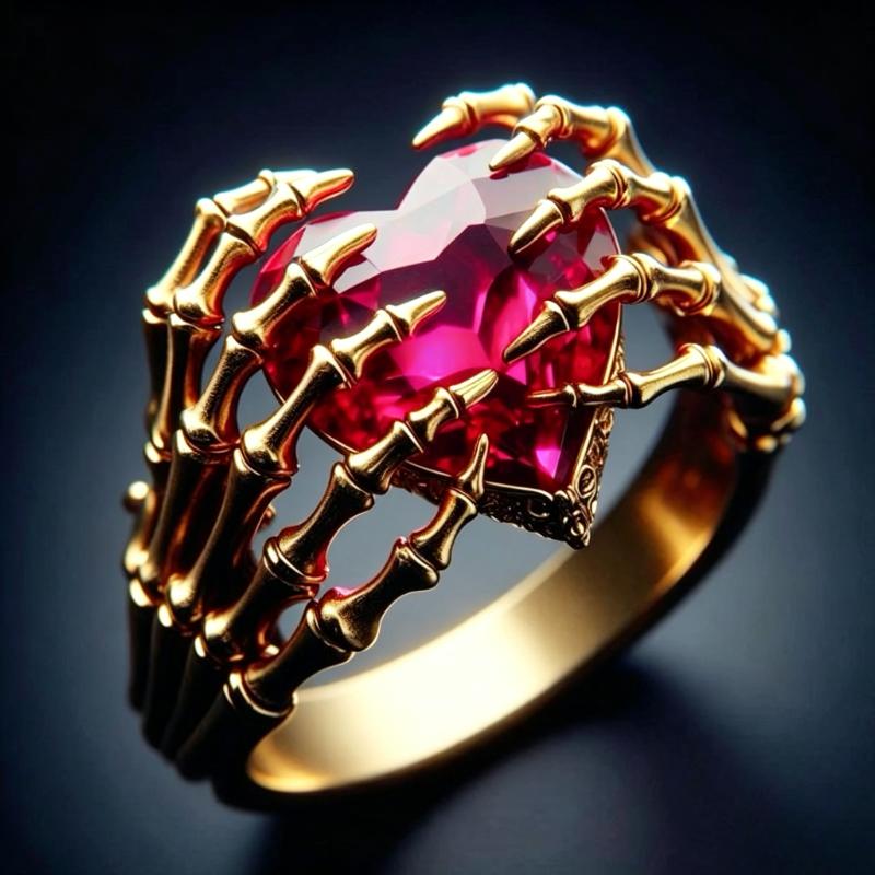 Gothic Subculture Style Heart Red Synthetic Zirconia Claw Luxury Ring for Women Vintage Banquet Jewelry Accessories