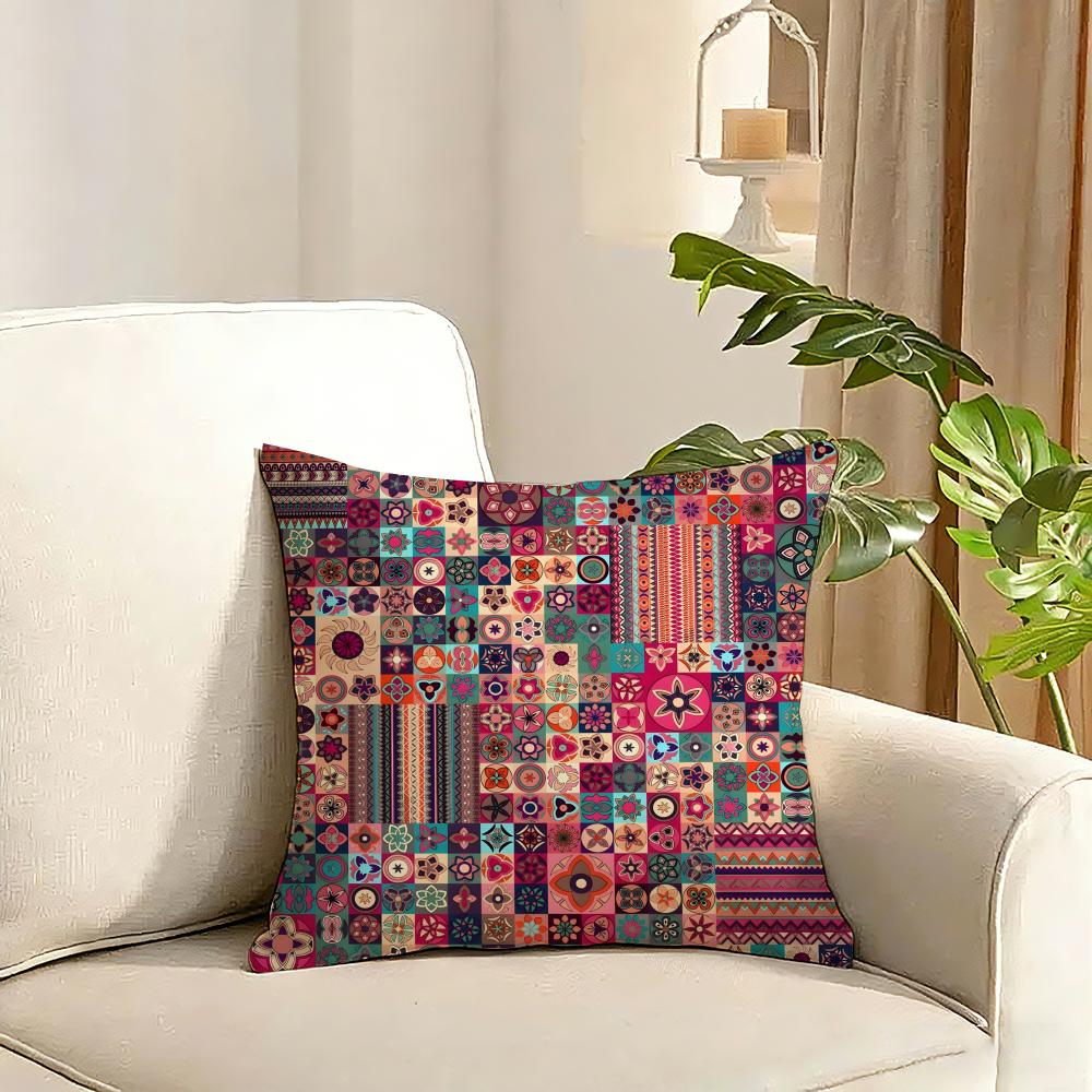 Red Ethnic style shading Cushion Cover Reversible Plush Pillow Cover Soft Fluffy Home Decor for Sofa Bedroom