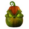 Halloween Pumpkin Face Statue Spooky 3D Printed Green Elf Pumpkin Figurine Collectible Christmas Ornament for Home Decor