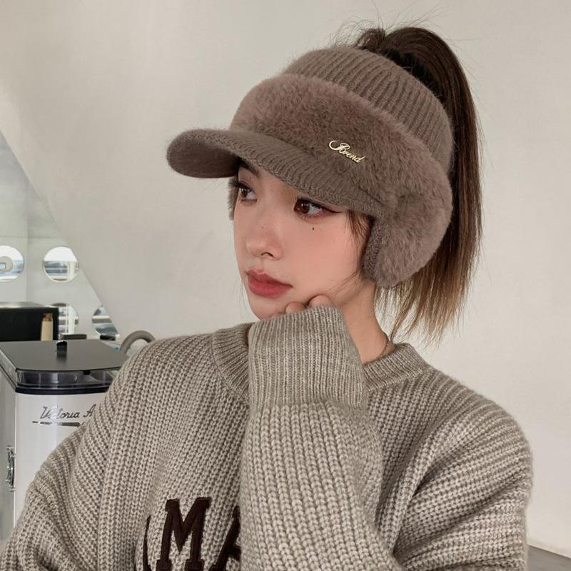 Winter Warm Ear Protection Knitted Cap Women's Foreign Style Fashion Korean Version Versatile Spring and Autumn Empty Top Baseball Cap Tide