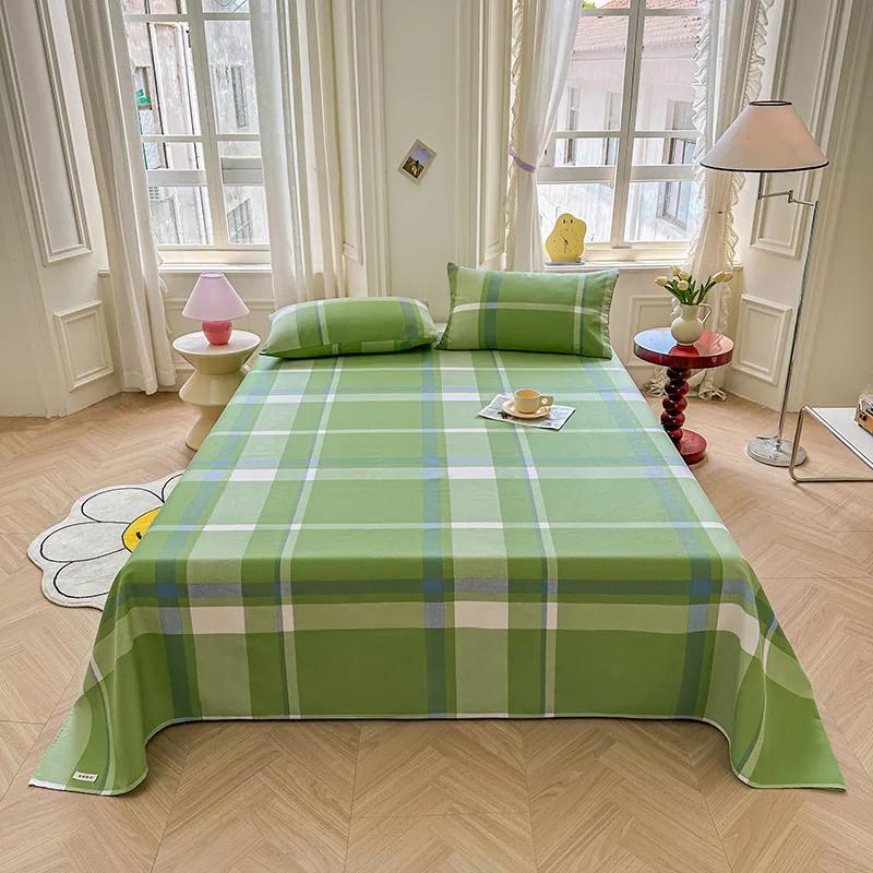 Simple Black White Checkered Pattern Bed Sheet Set 100% Cotton Skin-friendly Breathable Thicken Flat Sheet with 2 Pillowcases