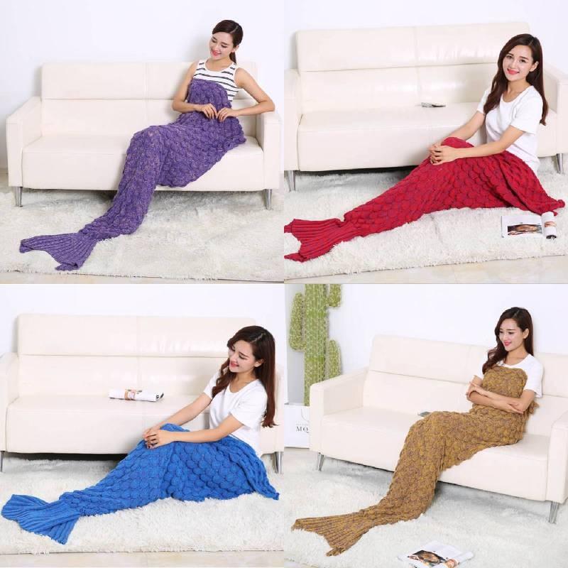 Scale Vintage Fish Pattern Mermaid Woollen Blanket Knitted Cozy Autum Spring