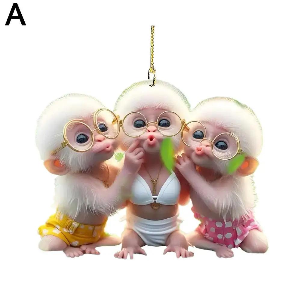 2D Acrylic Monkey Car Decor Pendant Vibrant Animal Charm Interior Christmas Ornament Hanging Accessories Rearview Mirror Gi O8V2