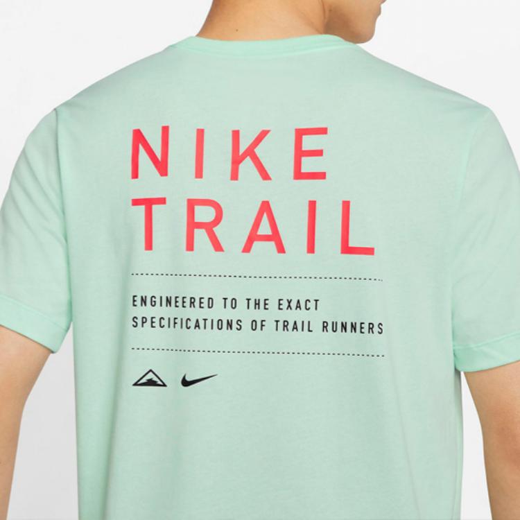Nike Dri-FIT Trail Letter Logo Print Running Casual Breathable Crew Neck Short Sleeve T-Shirt Men Tops Mint-Green CT3858-391