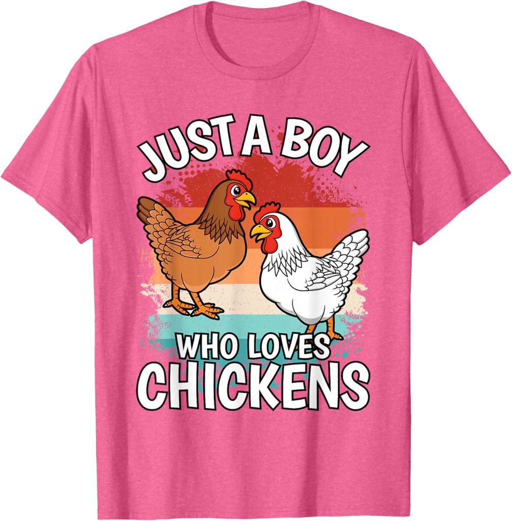 Just A Boy Who Loves Chickens Graphic Tee Retro Style Casual Cotton Short Sleeve T-Shirt for Men