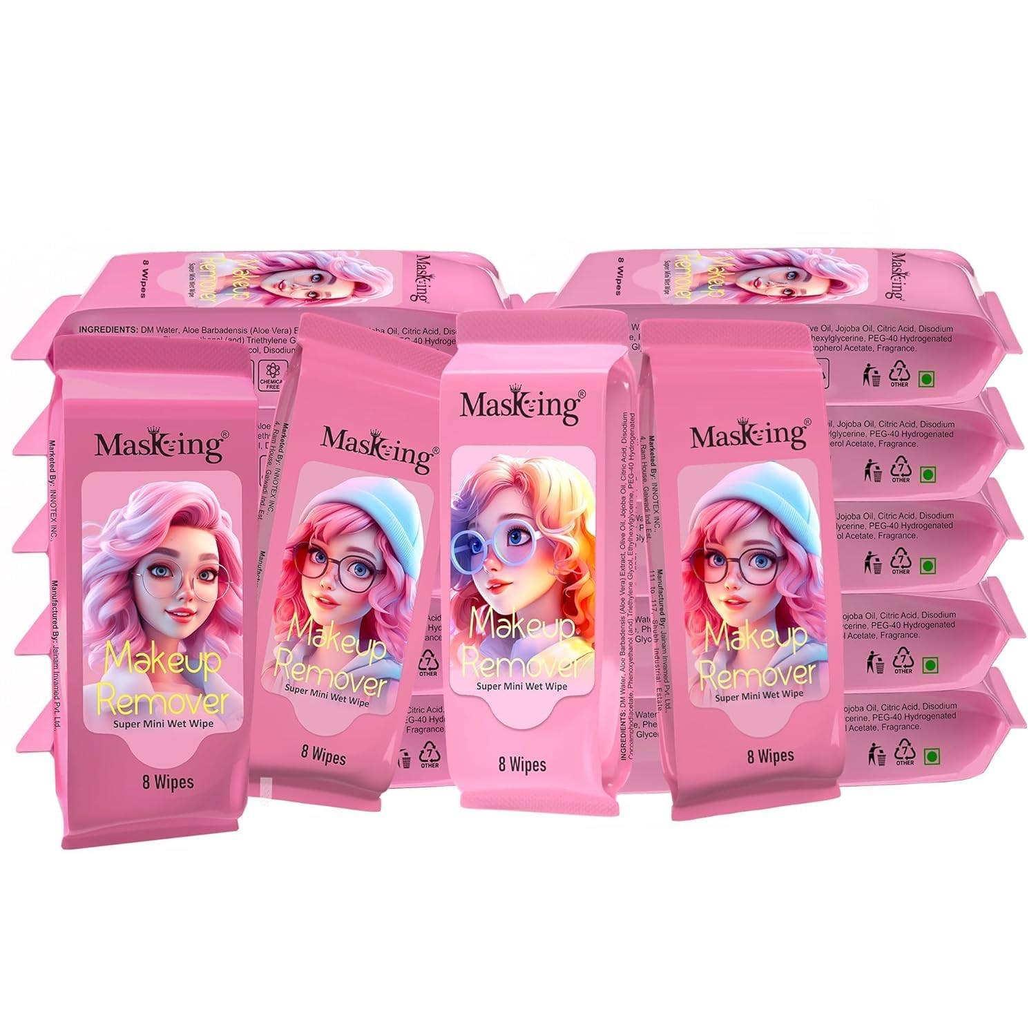 Masking Super mini Makeup Remover Wipe | Super Mini Size Wipe | Makeup Remover for Face (Pack Of 15 (120 Wipes)