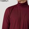 INCERUN Men Turtleneck Long Sleeve Patchwork Irregular Thin Rib Tops Undershirts