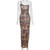 Dress Spaghetti Strap Slim Sexy Summer Tiger Pattern Khaki Split Fork Neck Lady Women Dress