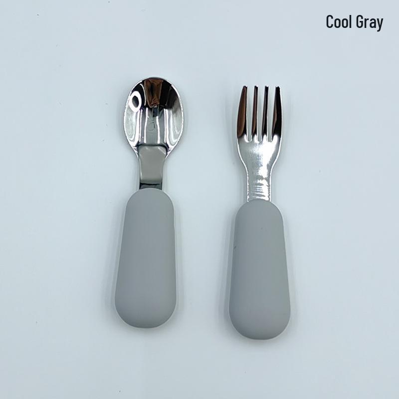 Children's Stainless Steel Spoon & Fork Set with Silicone Handle - Baby Training & Feeding Utensils