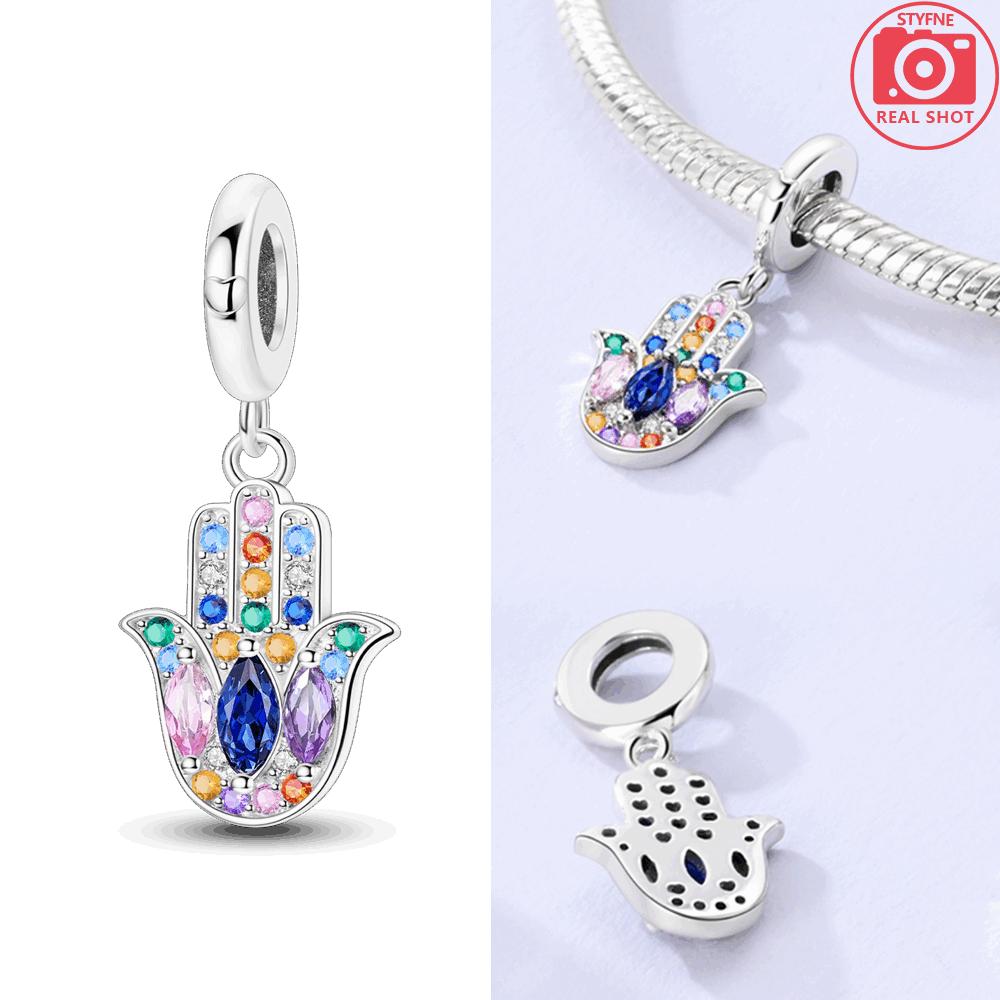 

Charms Copper Colorful Zircon Palm And Eyes Pendants Fit Charms Plata Original Bracelet Beads Women Jewellery Making Diy