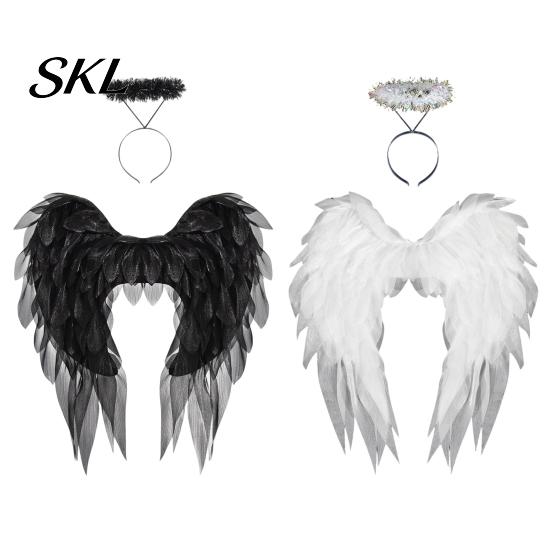 Multi-layer Organza Wings Angel Feather Wing for Women Girls, Soft Costume Accessory Outdoor Cosplay with Headband Photo Booth, Halloween Party, Stage