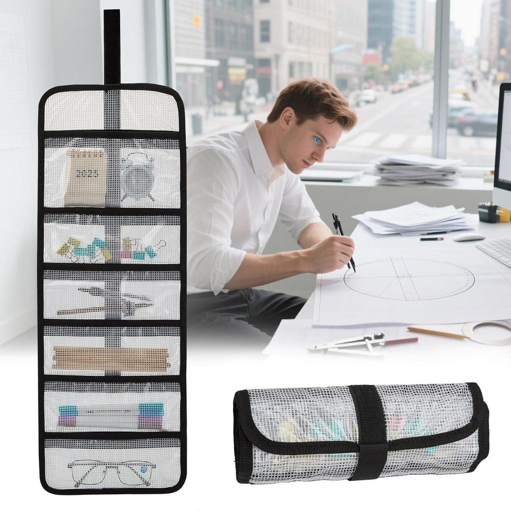 Transparent PVC Roll-up Fishing Lure Bag, 6 Pockets, Large Capacity, Foldable Storage Cover