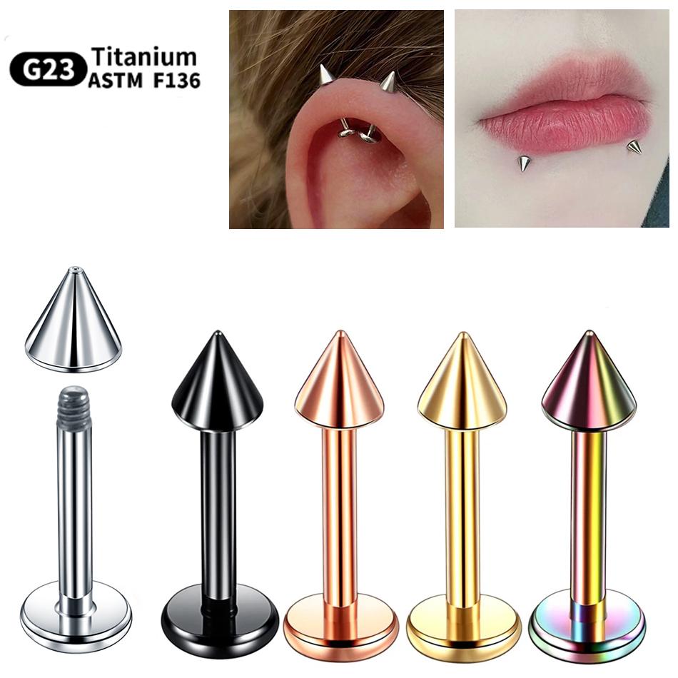 1PC G23 Titanium Spike Labret Piercing Lip Monroe Stud Nose Orelha Ear Cartilage Tragus Helix Piercing Punk Body Jewelry 16G