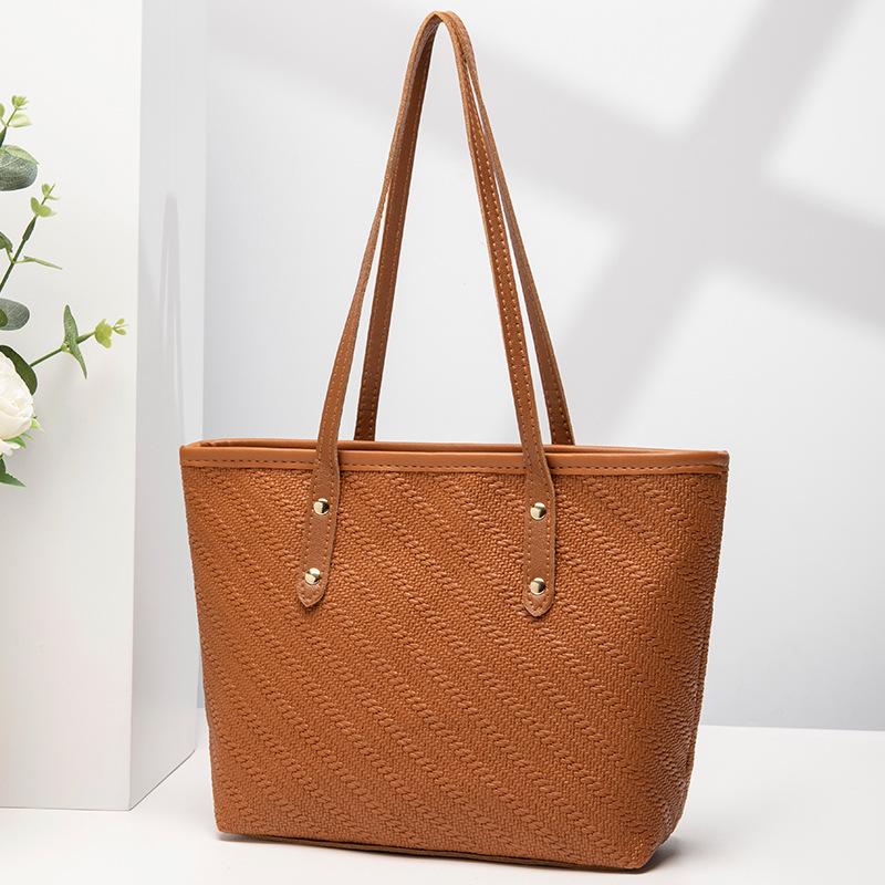 2023 Trendy Embossed Woven Handbag - Large Capacity Tote with Zipper