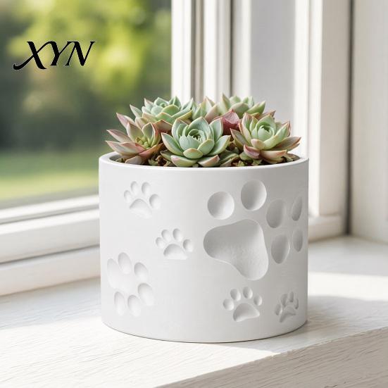 Thick Wall Flowerpot 3D Printed Cat Paw Print Flower Pot, Cute Small Plant Pot for Integrated Molding Desk, Animal Theme Planter Home Office,