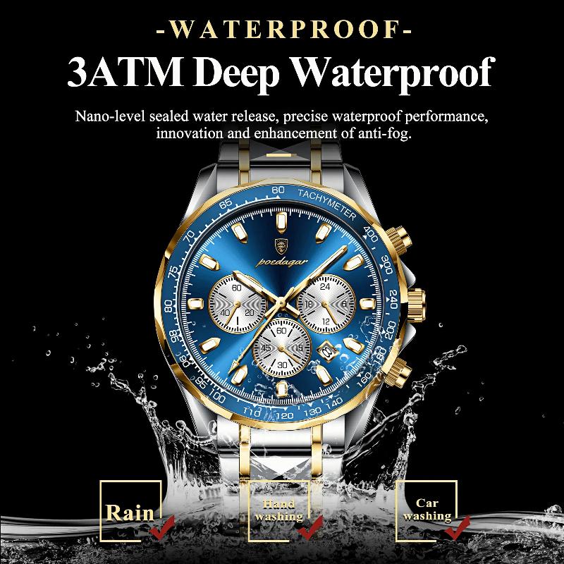 Men's Multifunctional Three Eye Chronograph Watch Multi Functional Waterproof Luminous Calendar Quartz Watch Holiday Gifts Men's Exquisite Gift Watch