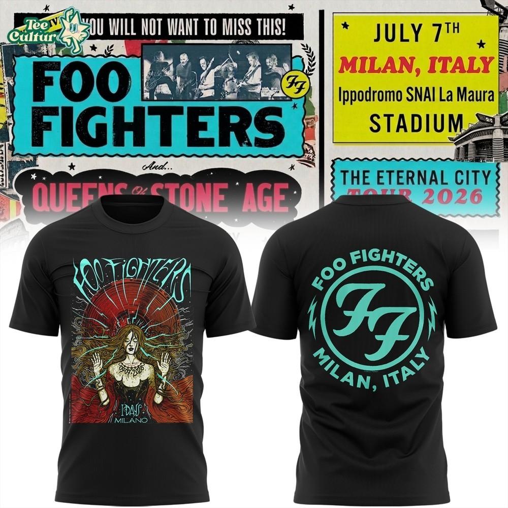 Foo Fighters Shirt I-Days Milano 2026 Concert Tour T-Shirt Black S-2XL Unisex T-Shirt S