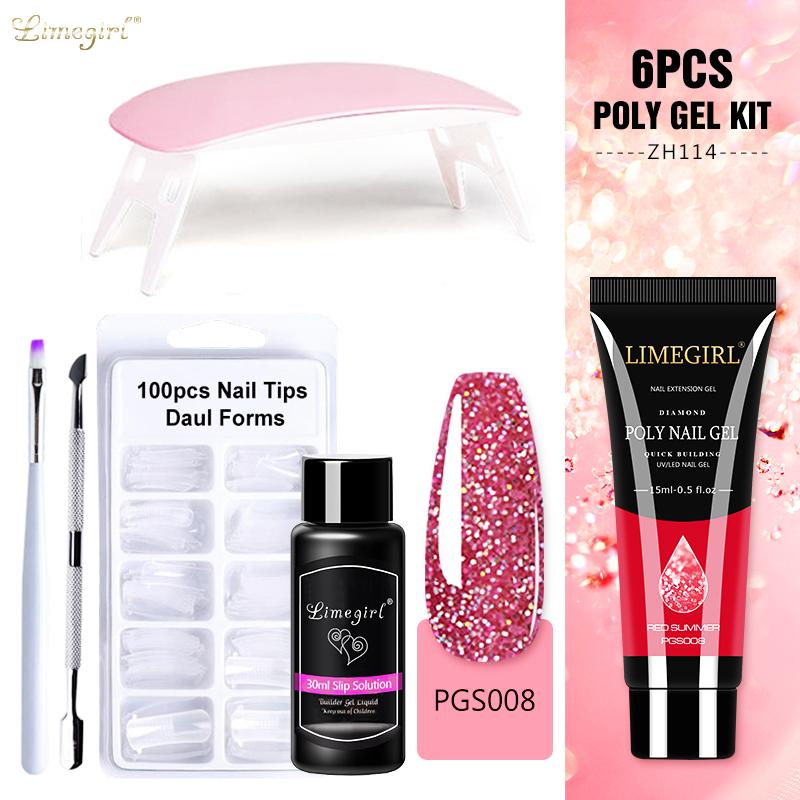Limegirl Nail Manicure Set Poly Nail Gel Kit 15ml Building UV Nail Gel Tip Form Quicking Building Nail Tools Set Extensions Kit