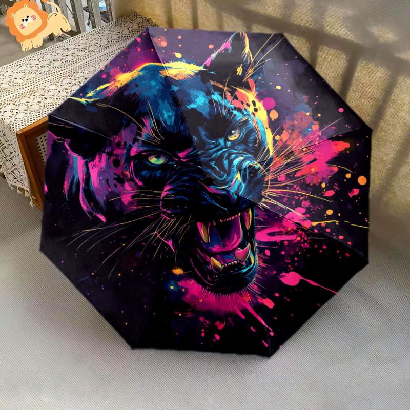 1 PC Automatic Folding Umbrella - Panther Abstract Artwork Pattern, Portable & Foldable Design with 8 Ribs, Christmas Birthday Gifts